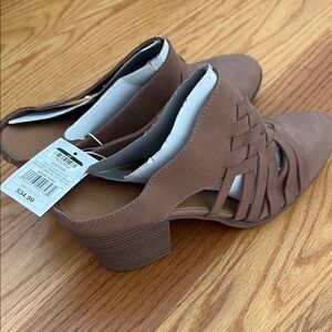 Brown Suede Mules with Cutout Details